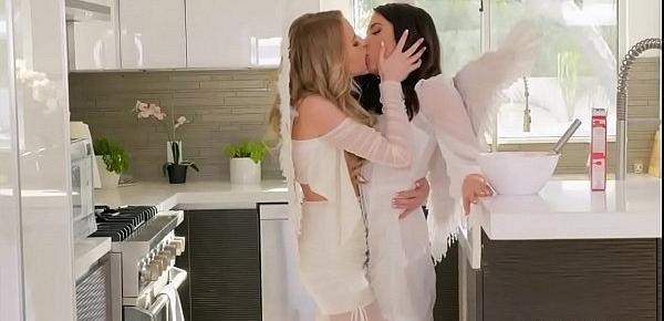  Lesbian angels tribbing in the kitchen